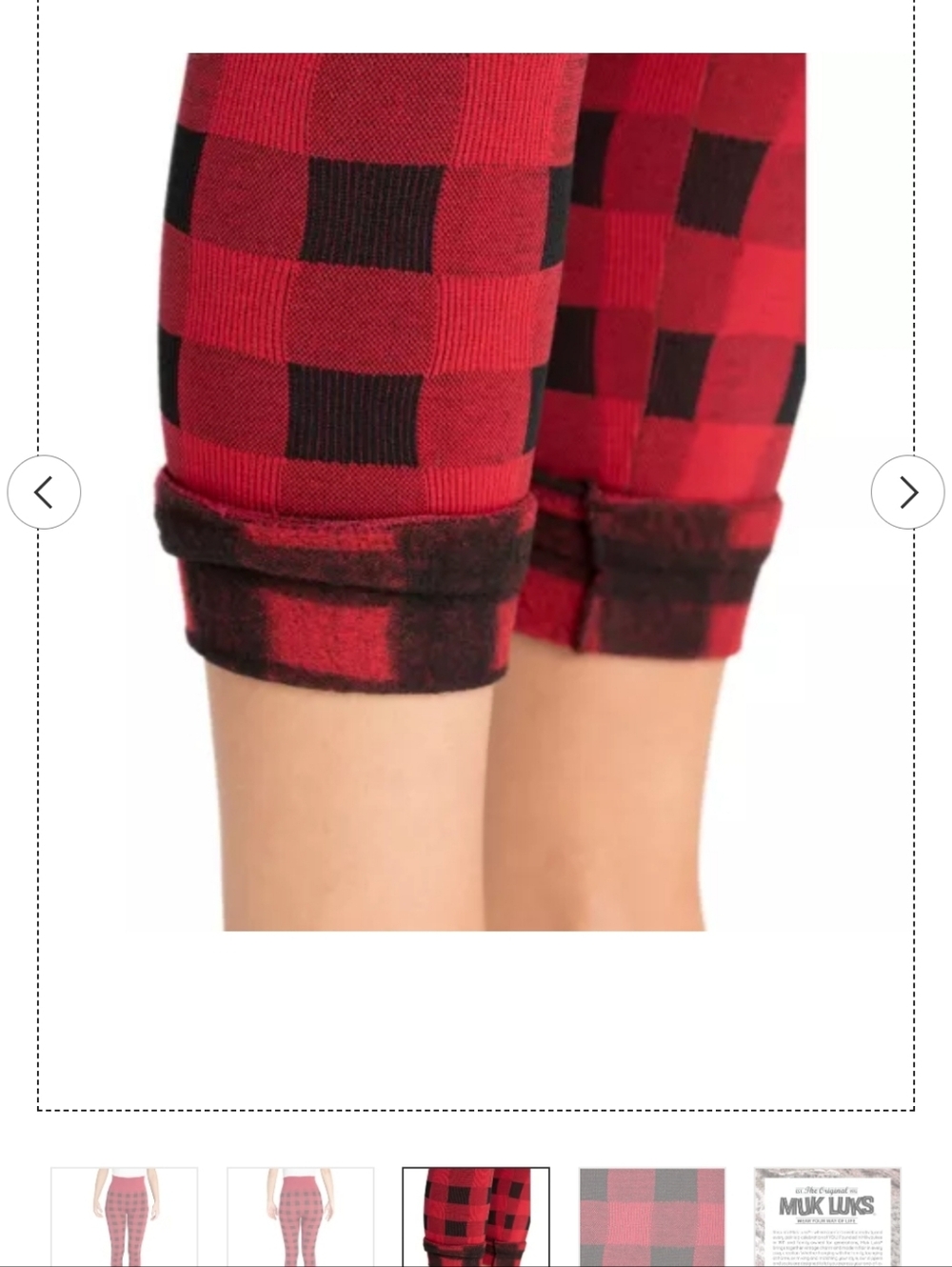 MUK LUKS Women's Fleece Lined Leggings S/M Red & Black Plaid Buffalo Check - Picture 3 of 10